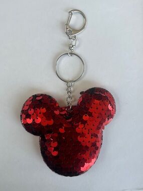 Red Sequin Mickey Ear Keychain Hand Crafted